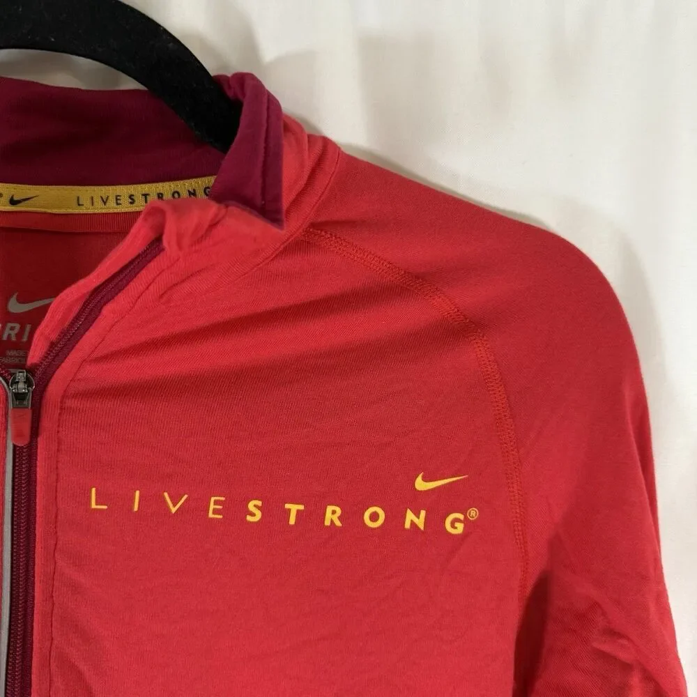 Livestrong Nike Jacket Women's Small Red 1/4 Zip Long Sleeve Pullover
